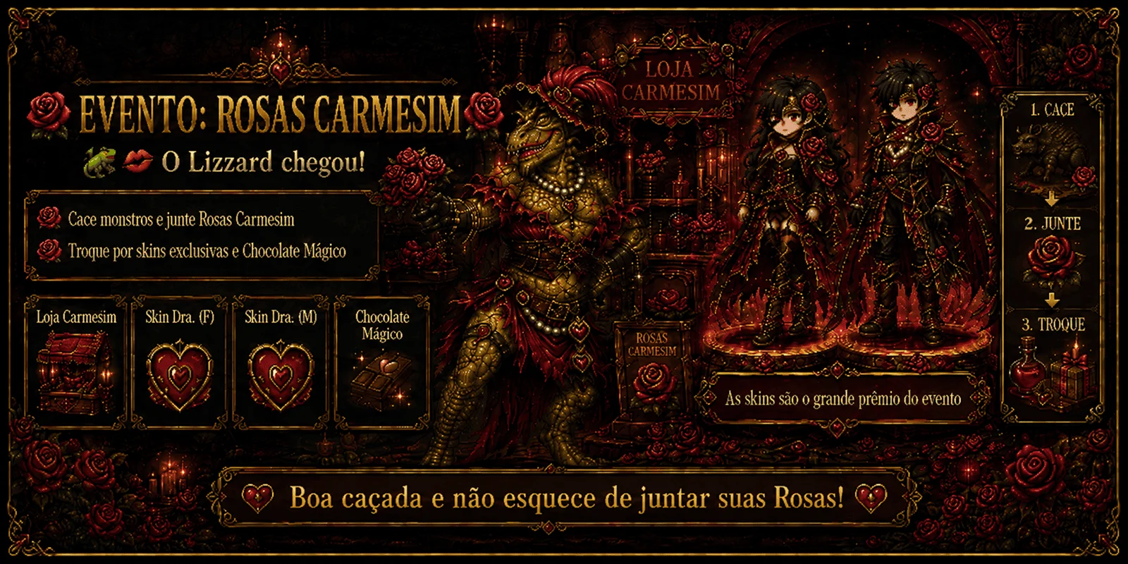 Loja Carmesim do Lizzard no Teletofus: rosas, itens e skins